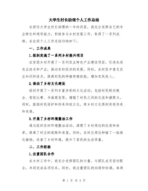 大学生村长助理个人工作总结