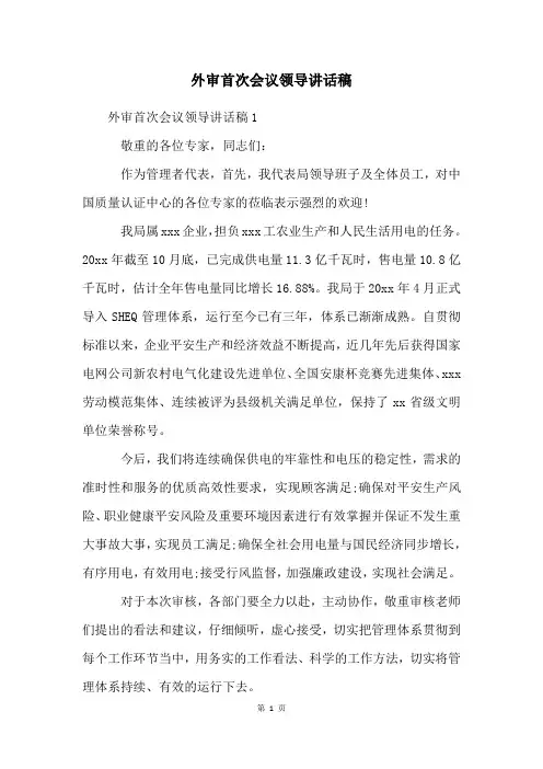 外审首次会议领导讲话稿