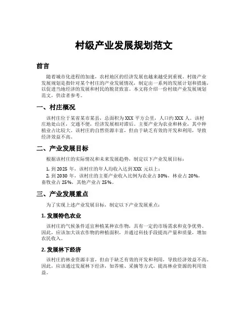 村级产业发展规划范文