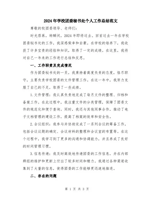 2024年学校团委秘书处个人工作总结范文
