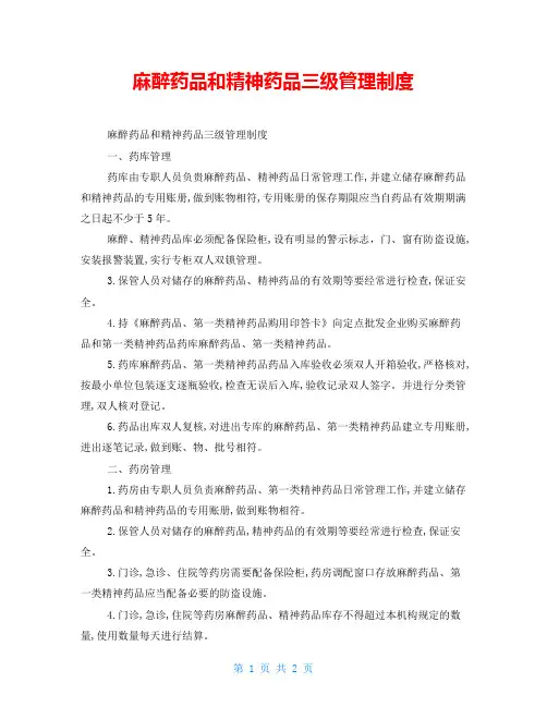 麻醉药品和精神药品三级管理制度