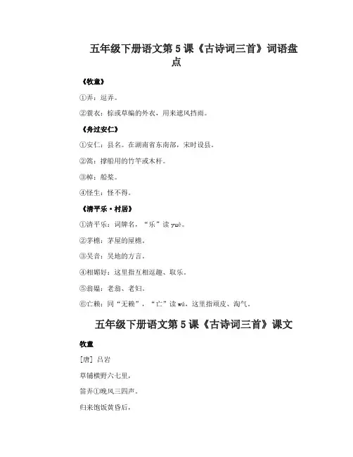 五年级下册语文第5课古诗词三首词语盘点