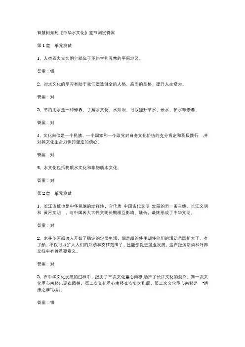 智慧树知到《中华水文化》章节测试答案