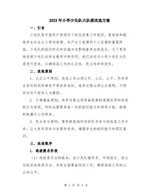 2023年小学少先队大队委改选方案