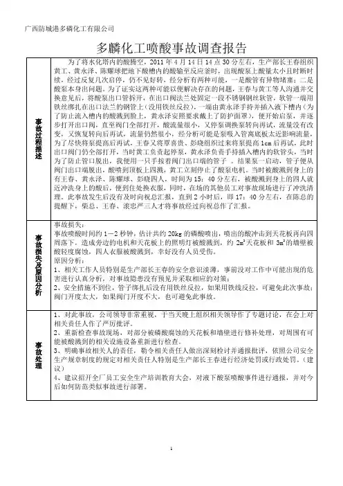工伤事故处理调查表