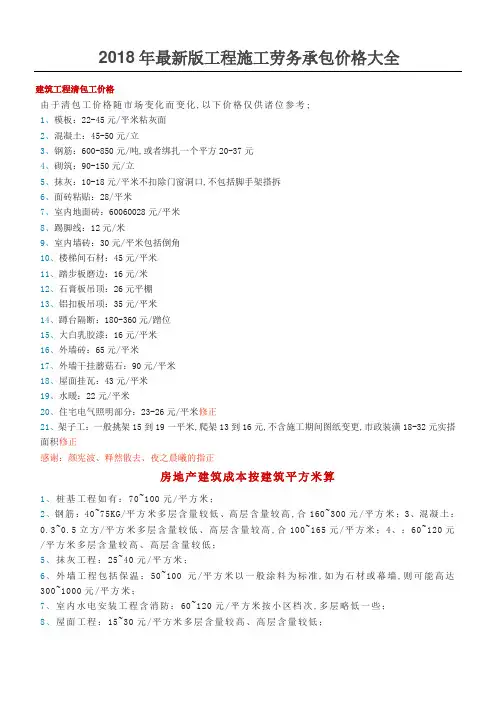 建筑工程清包工等价格