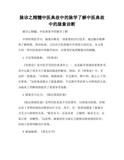 脉诊之精髓中医典故中的脉学了解中医典故中的脉象诊断