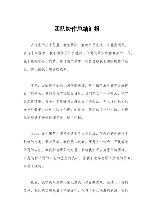 团队协作总结汇报