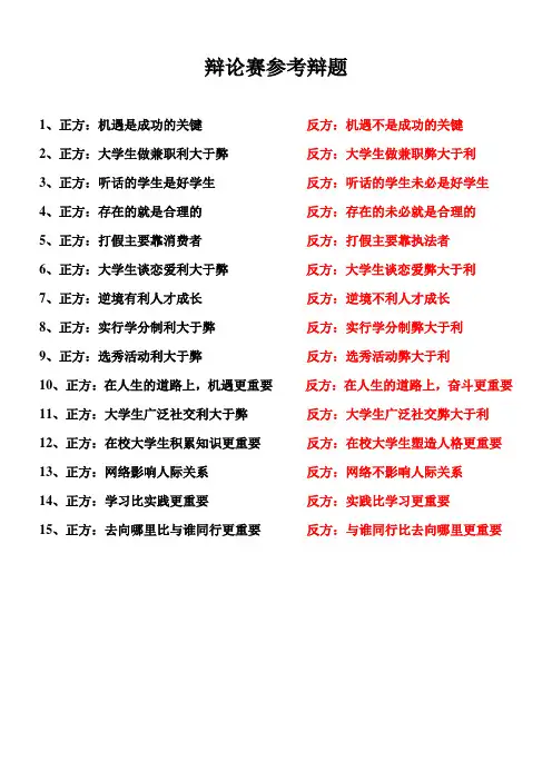 辩论赛参考辩题