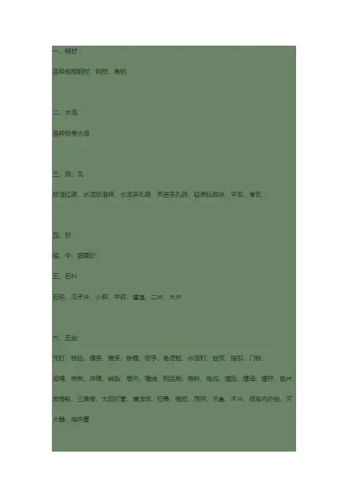 建筑工程材料明细分类