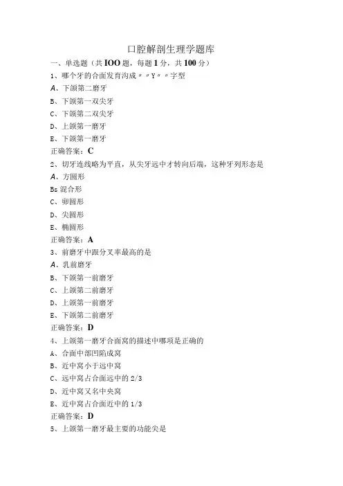 口腔解剖生理学题库