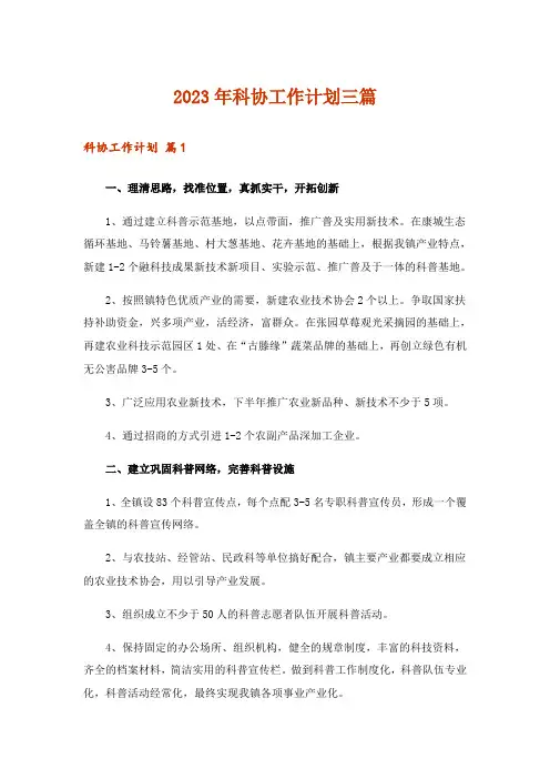 2023年科协工作计划三篇