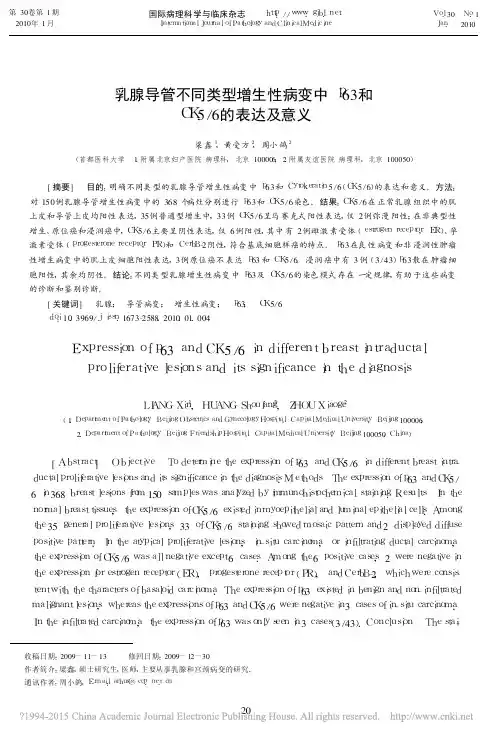 乳腺导管不同类型增生性病变中p63和CK5_6的表达及意义_梁鑫
