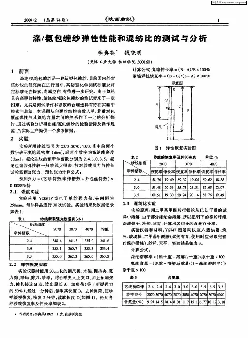 涤／氨包缠纱弹性性能和混纺比的测试与分析
