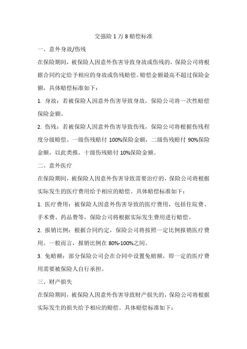 交强险1万8赔偿标准