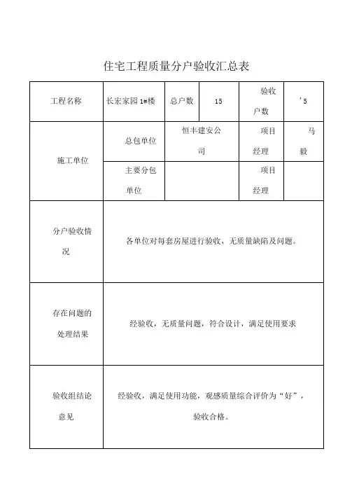 住宅工程质量分户验收汇总表84316