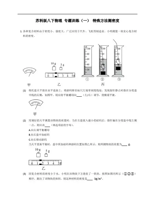 苏科版八年级下学期物理 专题训练(一) 特殊方法测密度