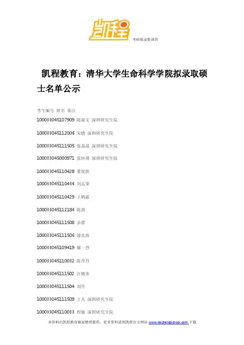 2015年清华大学生命科学学院拟录取硕士名单公示、参考书、真题、招生简章..