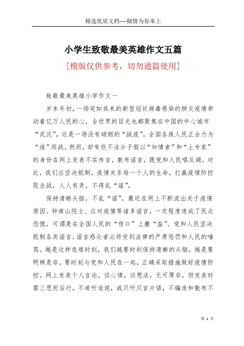 小学生致敬最美英雄作文五篇(共9页)