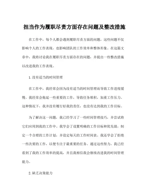 担当作为履职尽责方面存在问题及整改措施