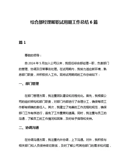 综合部经理履职试用期工作总结6篇