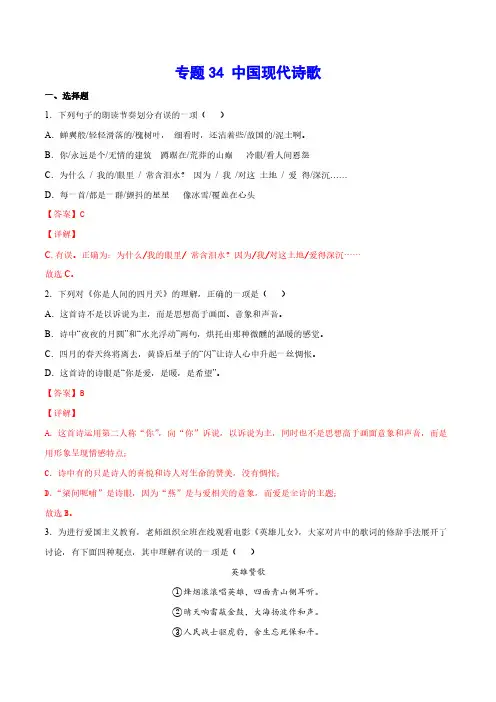 中考语文基础考点专题复习 中国现代诗歌(解析版)