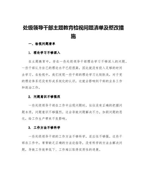 处级领导干部主题教育检视问题清单及整改措施
