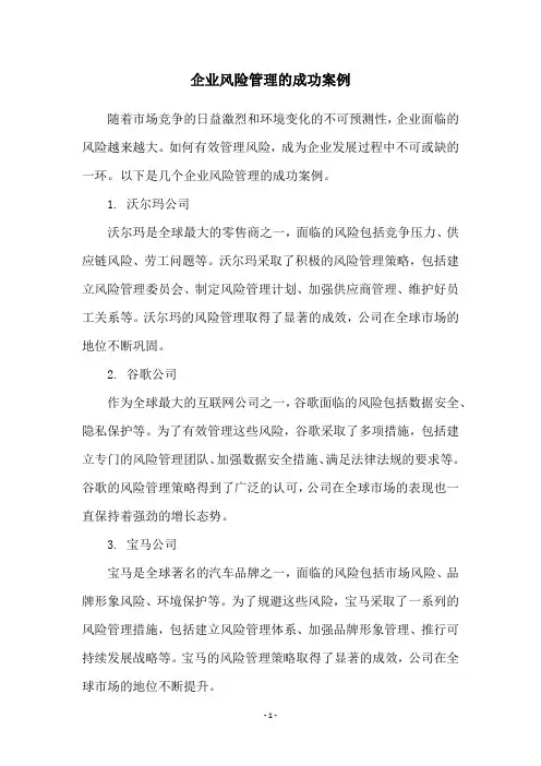 企业风险管理的成功案例