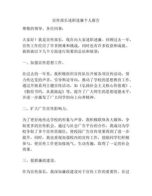 宣传部长述职述廉个人报告