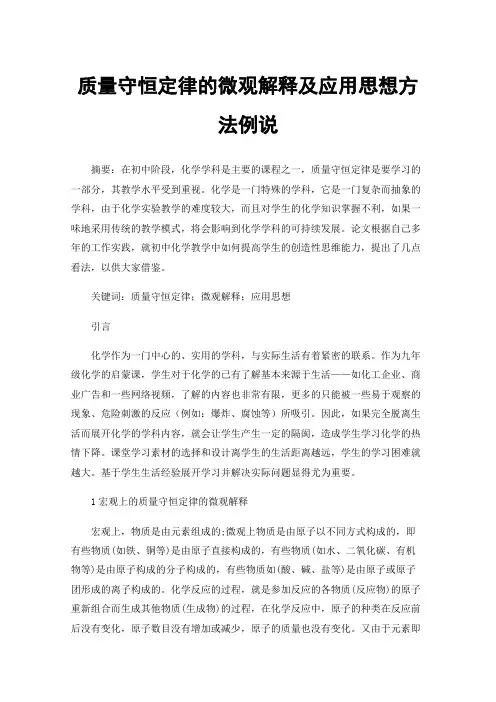 质量守恒定律的微观解释及应用思想方法例说