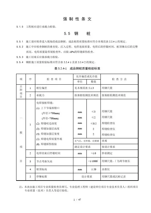 建筑施工质量验收规范检验批检查表
