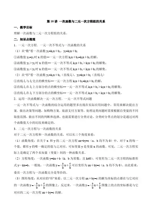 冀教版数学八年级下册 一次函数与二元一次方程组的关系