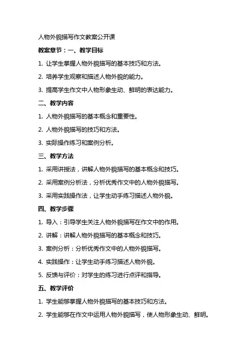 人物外貌描写作文教案公开课