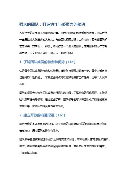 强大的团队：打造协作与凝聚力的秘诀