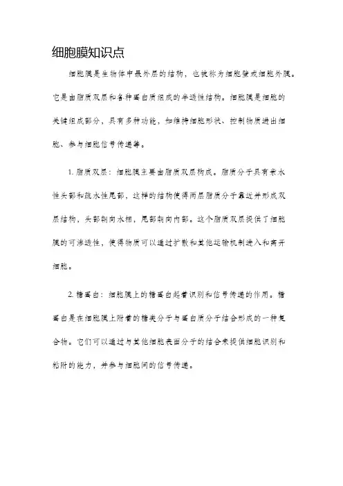 细胞膜知识点