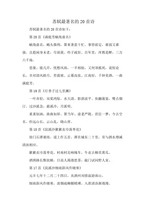 苏轼最著名的20首诗