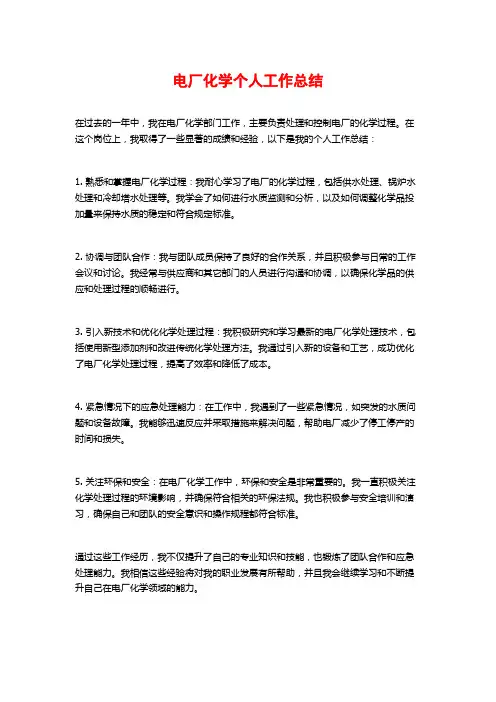 电厂化学个人工作总结