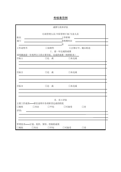 中小企业绩效考核表范例