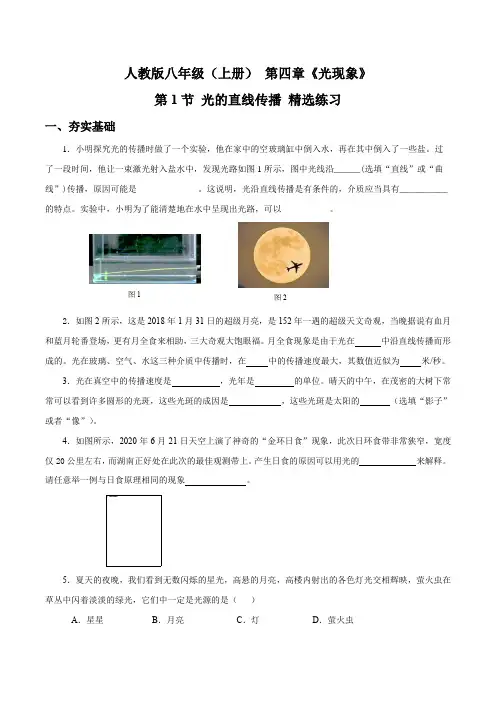 4.1光的直线传播(精选练习)【原卷版+解析】