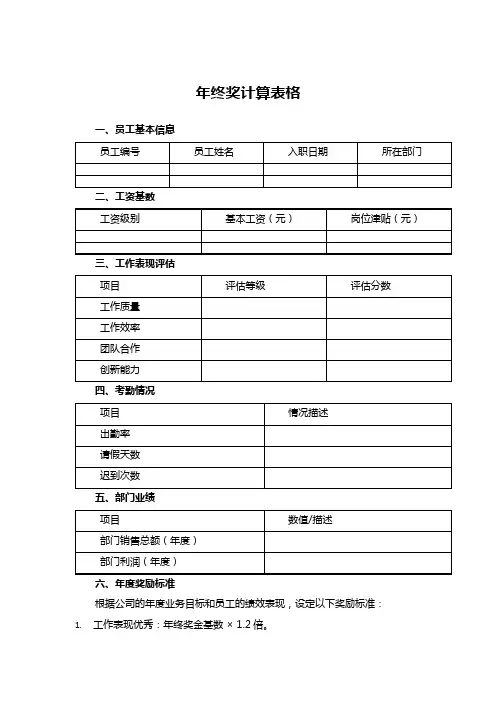 年终奖计算表格