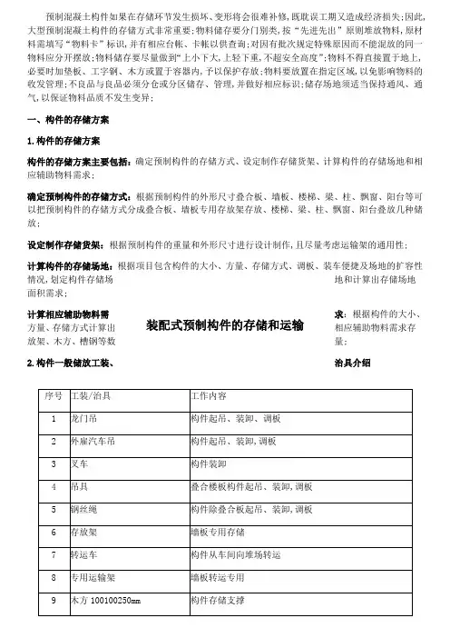 装配式预制构件的存储和运输