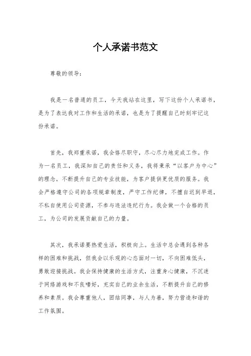 个人承诺书范文