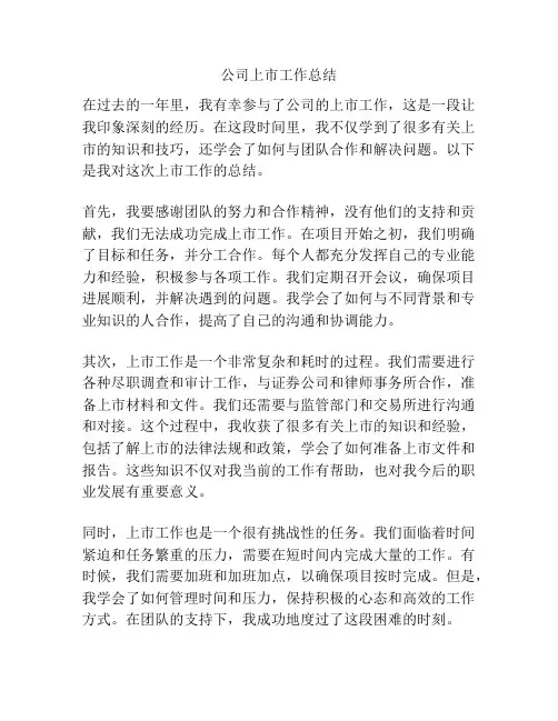 公司上市工作总结