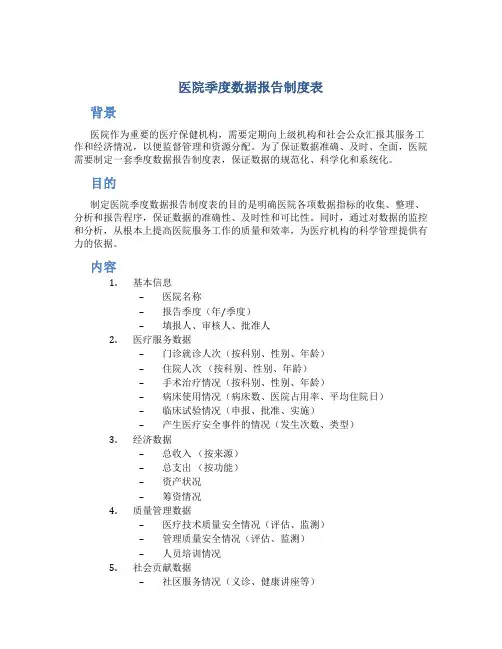 医院季度数据报告制度表