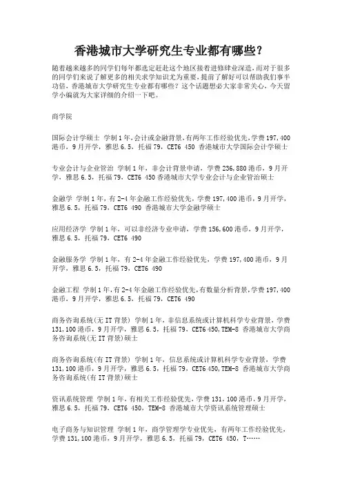 香港城市大学研究生专业都有哪些