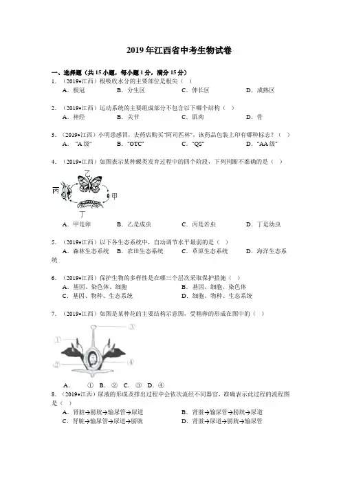 江西省2019年中考生物试题(word版,含答案)