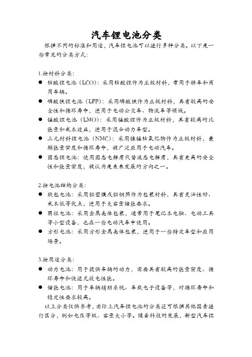 汽车锂电池分类