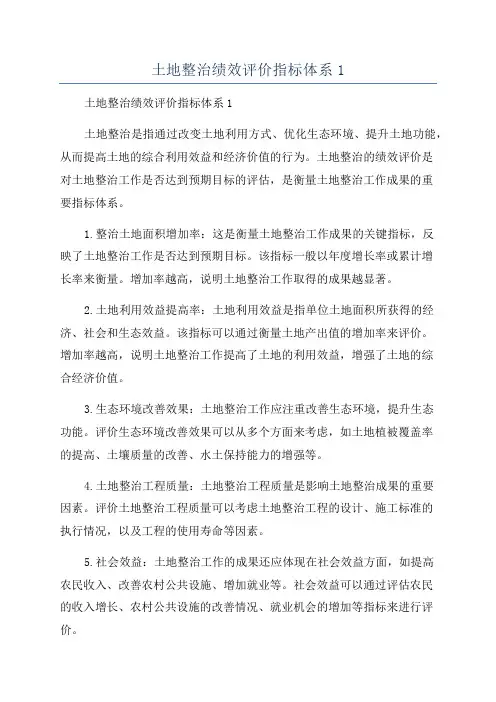 土地整治绩效评价指标体系1