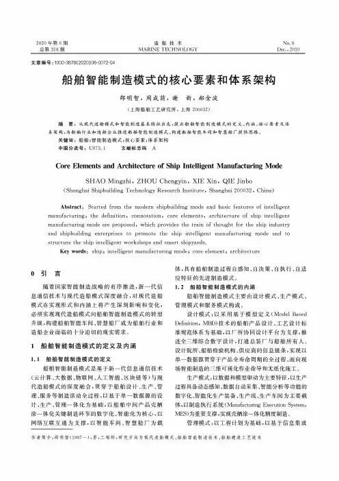 船舶智能制造模式的核心要素和体系架构