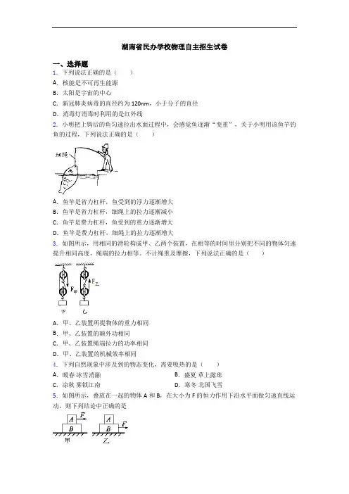 湖南省民办学校物理自主招生试卷